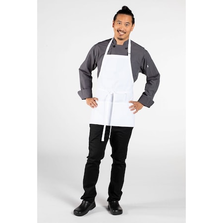 Adjustable 3-Pocket Bib Apron Wht